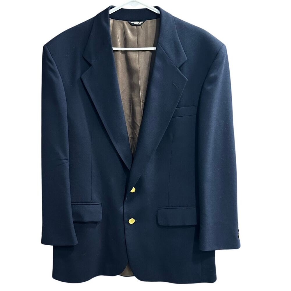 Vintage 1980s Bill Blass Blazer Navy Blue Gold Buttons Suit Jacket Men's